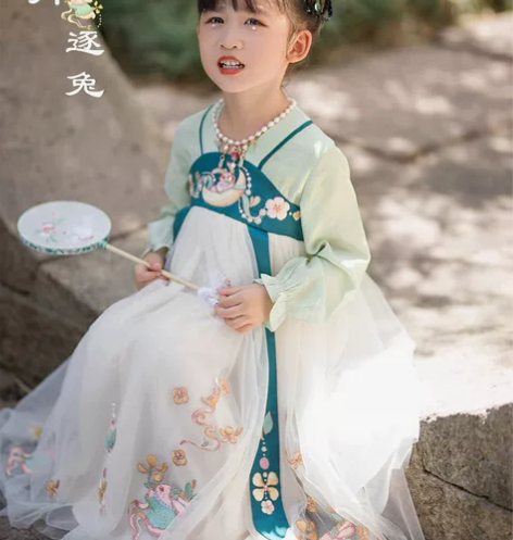 贝点衣原创汉服女童春秋长袖古装中国风连衣裙...