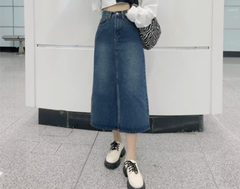 GDNZKN港风开叉小心机牛仔半裙女202...