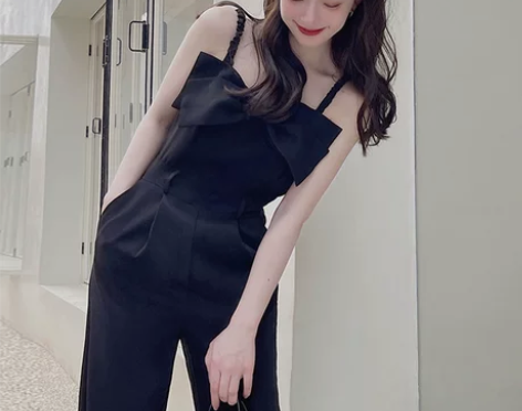 蝴蝶结背带裤女夏季薄款高腰显瘦阔腿宽松洋