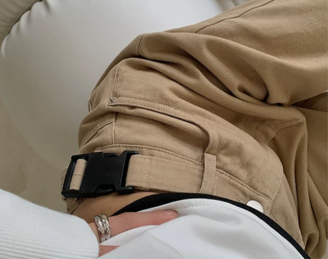 欧美高腰卡其色阔腿裤宽松工装裤胖妹妹大码女...