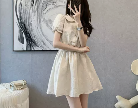 法式风可爱仙女束腰裙子女2023夏季新款茶...