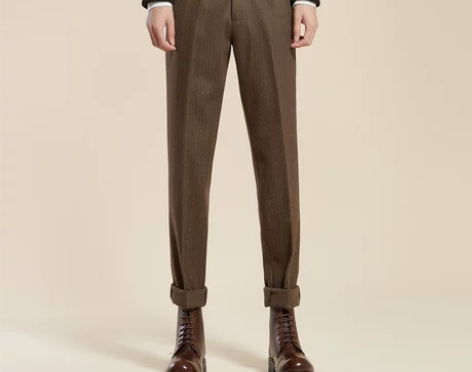 南畔秋冬季新款毛呢裤男英伦复古修身小脚裤时...