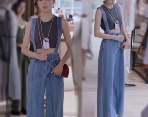 若你安好便是晴天莫菲徐璐同款蓝色牛仔背带裤...