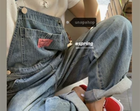 ?荒荒家牛仔背带裤2023春秋新款薄款减龄...