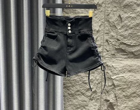 高腰牛仔短裤女2023新款外穿显瘦修身小个...