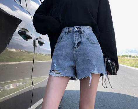 2020夏季超薄泫雅高腰阔腿宽松破洞毛边流...