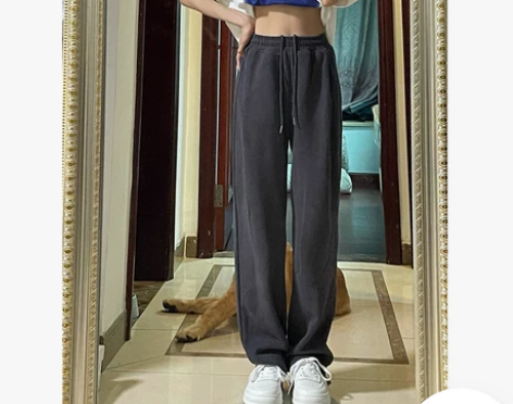 美式辣妹运动裤女春秋直筒休闲裤宽松显瘦高腰...