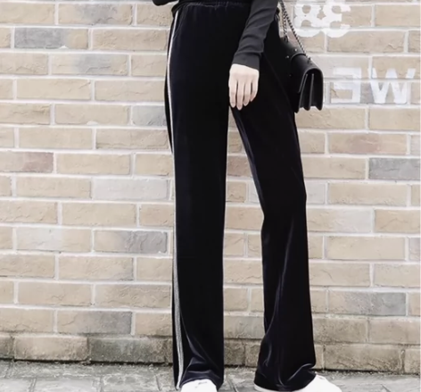 金丝绒阔腿裤女洋气高腰宽松坠感休闲裤直筒拖...