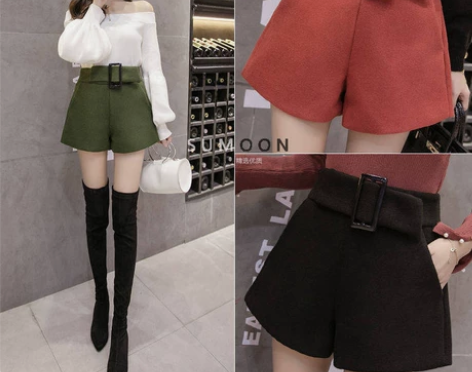 反季毛呢短裤女，秋冬季2021新款，韩版宽...