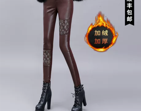 加绒咖色PU皮裤女加绒2022年秋冬新款高...