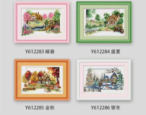 KS十字绣2019新款绣棉线客厅四季多联装...