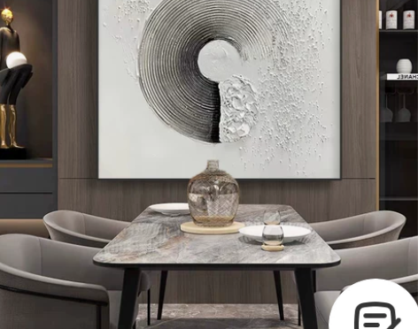 黑白极简手绘抽象油画现代简约餐厅客厅沙发背...