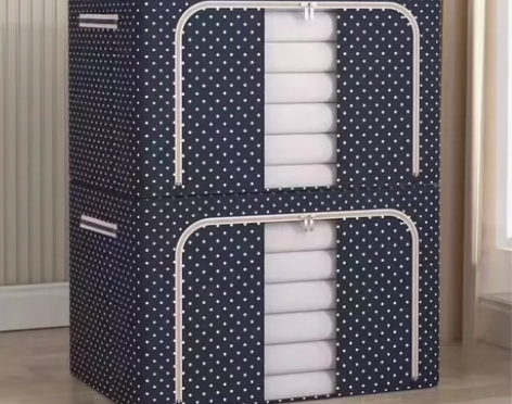 升级双开款收纳箱棉麻钢架储物箱牛津布艺可折...