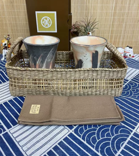 日本平安橘吉，萩烧粉引双人自由杯 全新带原...