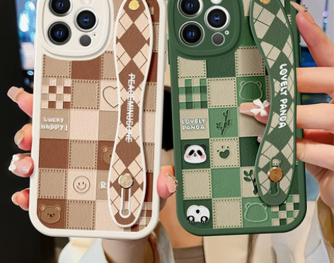 格子熊猫适用苹果14手机壳XR支架7P保护套