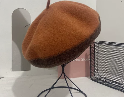 【风霜尽】潮流拼色帽顶女士贝雷帽秋冬羊毛保...