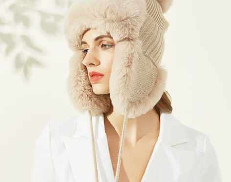 VEC 羊毛潮流雷锋帽女冬加绒针织帽保暖护...