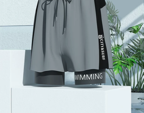 泳裤男士防尴尬双层宽松游泳裤2022新款五...