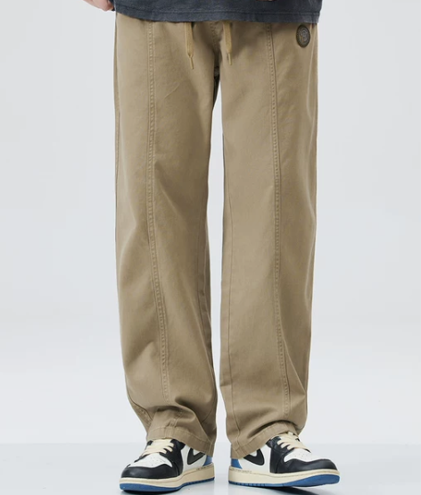 ?夏季薄款卡其色休闲裤男宽松直筒男士潮流百...