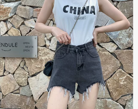 ZAVK2021夏季女性新品牛仔毛边短裤休...