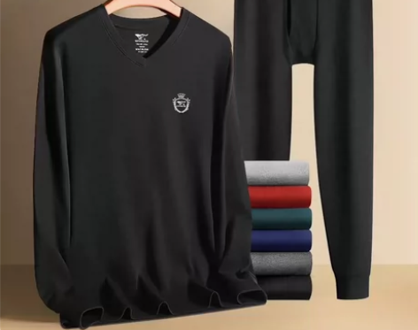 七匹狼秋衣秋裤男纯棉保暖内衣套装V领冬季男...