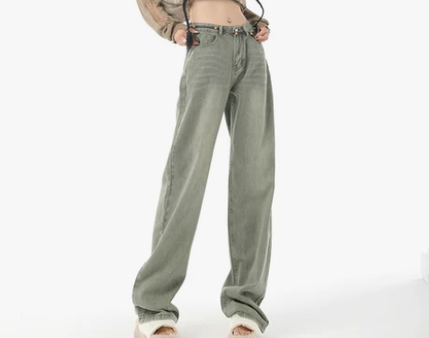 【狂欢价】美式复古阔腿牛仔裤女春秋2022...