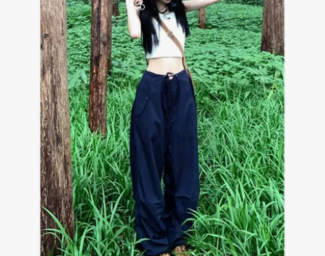 欧美复古oldschool裤子女小众设计感...