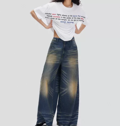 MONDAY BLUES原创复古超阔腿牛仔...