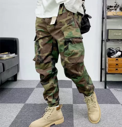 迷彩裤男美式潮牌复古多口袋余文乐工装裤宽松...