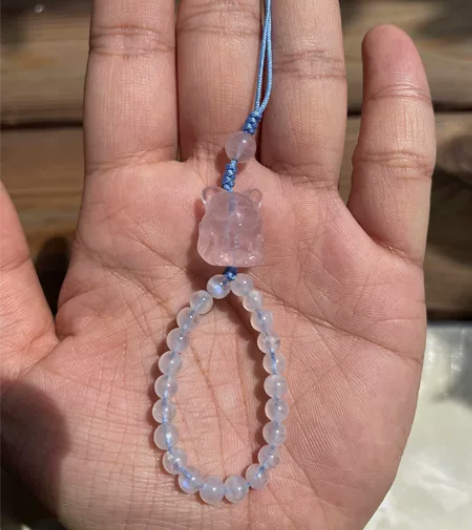 粉晶招九尾狐蓝月光手机挂绳吞金兽手机挂绳猫...
