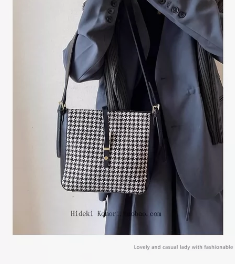 2023新款包包女复古单肩包千鸟格呢子斜跨...
