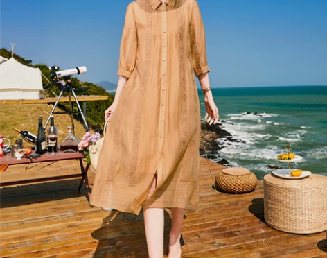 【狂欢价】卡米兰气质度假连衣裙女2023夏...