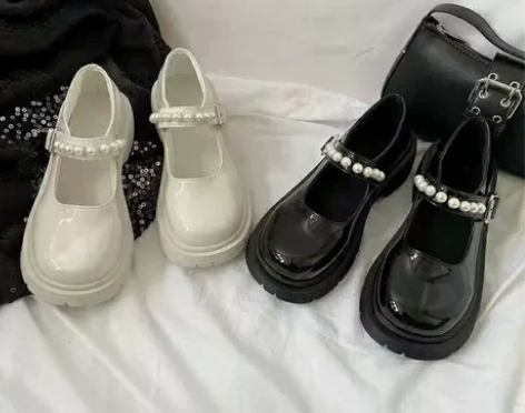 复古英伦风小皮鞋女2021春新款珍珠仙女一...