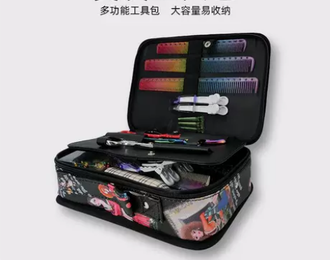 印花拉链美发工具包发型师剪刀箱理发店多功能...