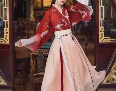 汉服女魏晋制齐腰襦裙交领仙鹤直袖渐变学生中...