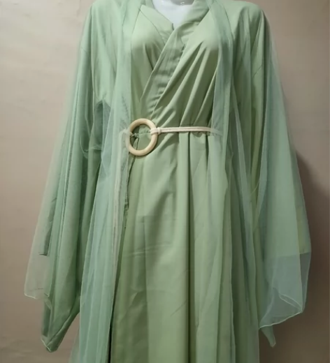 绿色汉服女魏晋风直裾古装汉元素连衣裙超仙气...