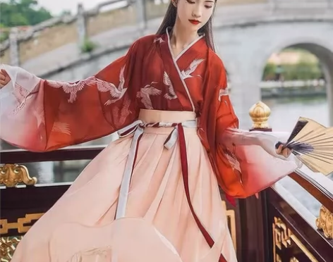 汉服女原创魏晋制齐腰襦裙交领仙鹤直袖渐变学...