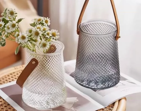 简约玻璃花瓶 复古手提水培鲜花干花插花瓶创...