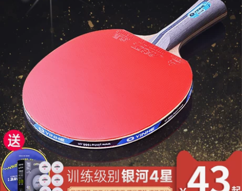 ?银河乒乓球拍四星正品专业级直横拍儿童单拍...