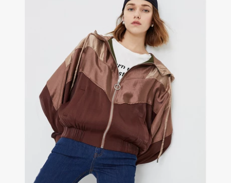 QLXJONLY新宽松撞色亮丝拼接薄短棒球...