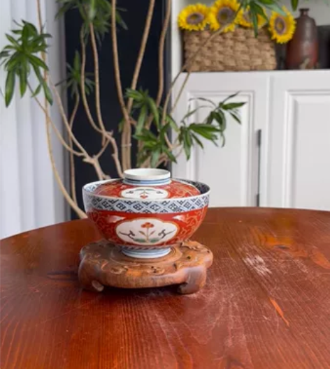 日本回流瓷器 昭和时期 富贵长春款老盖碗 ...