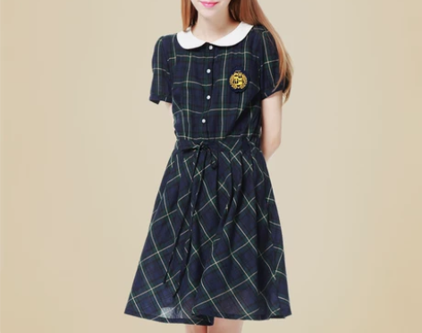 伊顿珍妮新款英伦学院风小清新中长款学生修身...