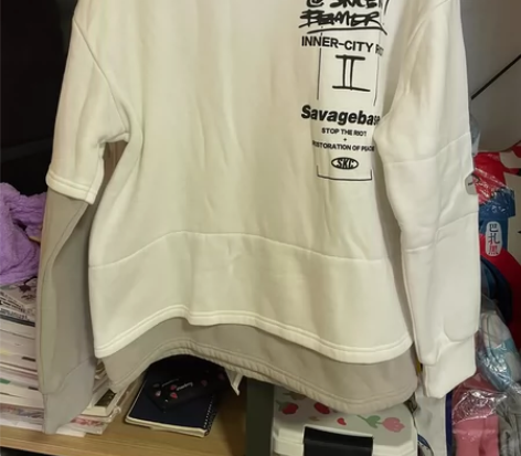 假两件卫衣男圆领宽松日系休闲衣服春秋韩版潮...