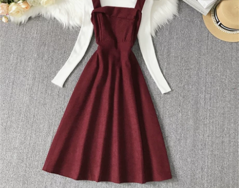 2022秋冬新款慵懒风背带裙长款过膝长裙针...