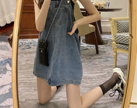 复古山本风少女连衣裙夏季新款遮肉港味牛仔套...