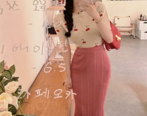 网红盐系甜辣妹套装裙女夏洋气樱桃短袖上衣包...
