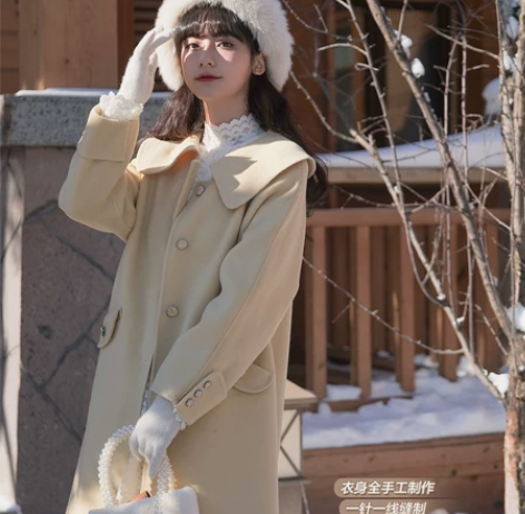 小镇姗姗倾城之恋原创圣诞娃娃领双面呢羊毛大...