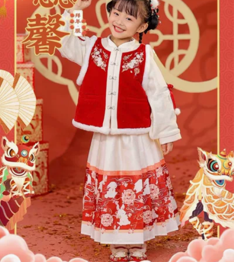 西子问蕊馨女童汉服拜年服 100码短暂穿一...