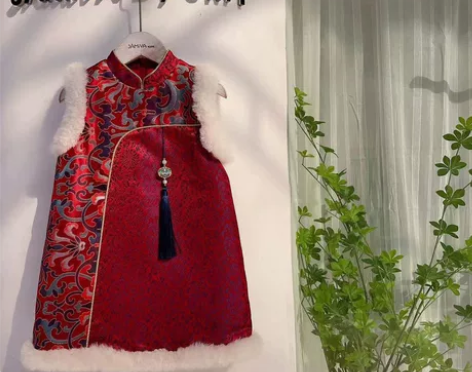 汉服女童冬季唐装拜年服女宝宝加棉保暖儿童旗...