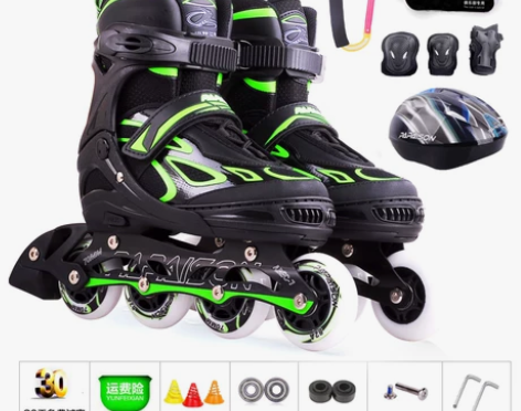 成人溜冰鞋颜色分类:绿色【鞋+护具+背包+...